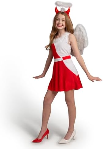 Spooktacular Creations Devil Costume for Kids, Child Angel and Devil Dress with Wings Headband for Halloween Role Play Party