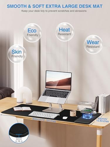 TopMade Mouse Pad with 15W Wireless Charging, Classic Black Desk Mat