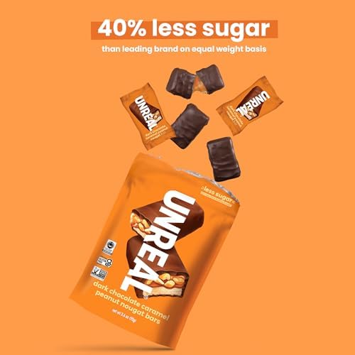 UNREAL Dark Chocolate Caramel Peanut Nougat Bars, Value Size Bags, 3 Pack