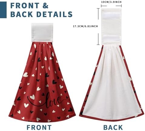 Valentines Day Love Hearts Hanging Kitchen Towels with Loop Valentines Romantic Holiday Hand Tie Towels Soft Absorbent Fingertip Dish Cafe Bar Tie Towel Washcloth Towel Oven Stove Set of 2