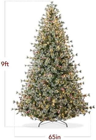 Best Choice Products 9ft Pre-Lit Cashmere Christmas Tree, Premium Semi-Flocked Artificial Holiday Decor w/Cordless Connection, 2-in-1 LED Lights
