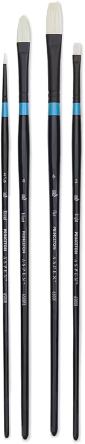 Princeton Aspen Professional Paint Brush Set, 4-Piece Long Handle Synthetic Brushes with Medium-Stiff, No-Shedding Bristles for Acrylic, Oil & Water-Soluble Oil Painting