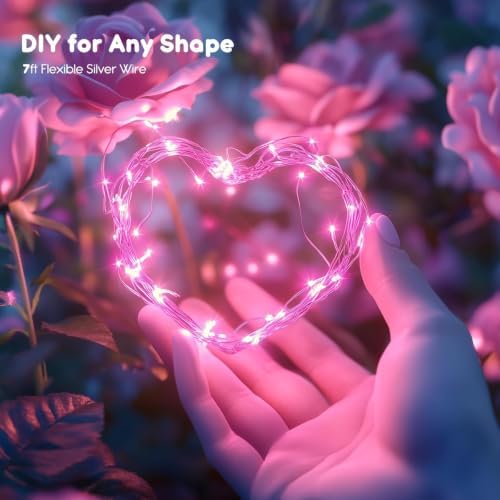 Brightown 12 Pack Valentine's Day Pink Fairy Lights Battery Operated