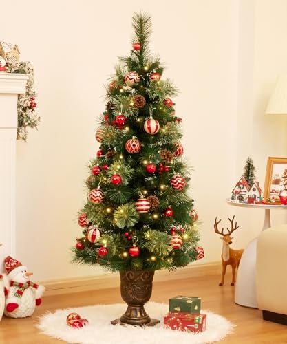 Decoway Flocked Christmas Tree for Entryways: 4ft with 70 Warm White LEDs
