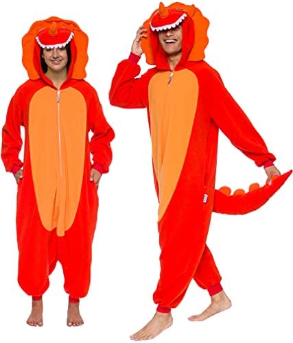 Funziez! Adult Onesie Halloween Costume Animal Dinosaur Shark Unisex Plush One Piece Cosplay Suit for Adults, Men and Women