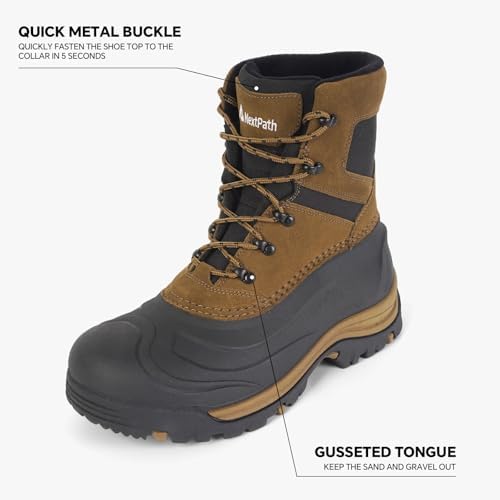 Men's Snow Boots, Waterproof Leather Winter Boots for Men