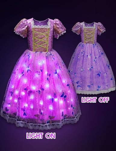 Davvew Princess Dresses for Girls,Light Up Princess Costume for Christmas, Halloween, birthday gifts for Age 3-8 Year Old