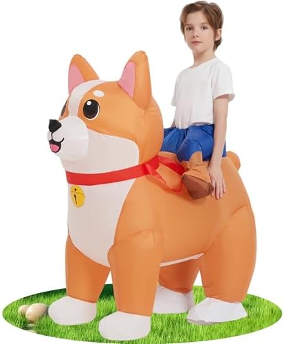 JINSTABAG Inflatable Costume for Kids Deluxe Funny Air Blow Up Dog Costume for Boys Girls Halloween Party with LED Light Cosplay [3.9ft-4.9ft]