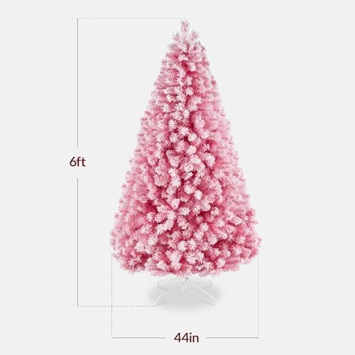 Best Choice Products Artificial Flocked Christmas Tree, 6ft Premium Unlit Colorful Pine Holiday Décor w/Full Branches, Metal Stand - Pink
