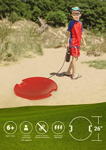 Era 26-inch Avalanche Adventurer Sled — 1 Rider Kids' Plastic Saucer for Year-Round Fun on Sand and Grass Hills, Red