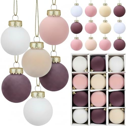 Gemscream 30 Pcs Velvet Christmas Balls, 3.15" Flocked Blue Ornaments, Pink