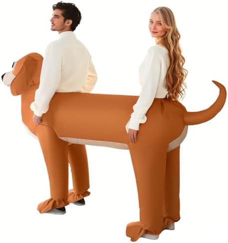 XYJKIDSES Couple Inflatable Dachshund Costume for Adult Halloween Blow Up Costumes 2 People Funny Dog Costumes for Men Women Cosplay