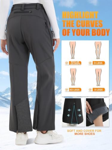 Women's Ski Snow Pants Fleece Lined Waterproof Flare Warm for Winter