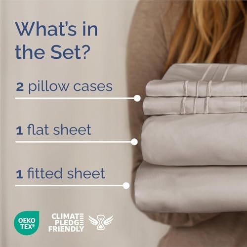 King Size 4 Piece Sheet Set - Breathable & Cooling Sheets - Light Grey