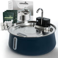 Cattasaurus Wireless 304 Stainless Steel Cat Water Fountain with Filtration, Automatic Water Dispenser for Cats, 135oz Large Capacity, Dishwasher Safe (Blue, Fountain + 14 Filters (3-Month Supply))