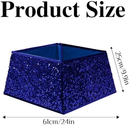 XmasExp Christmas Tree Collar, 24 inch Sequin Tree Skirt Stand Base Cover for Home Decor, Medium Size 4 Piece, Blue