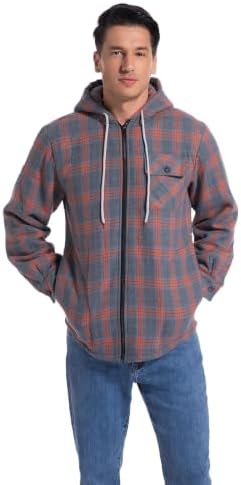 Elesuit Men's Full Zip Fleece Flannel Jacket Shirt Plaid Cotton Hoodie Coat