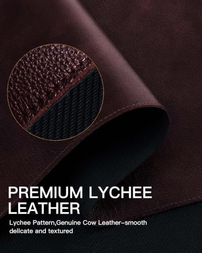 YSAGi Genuine Leather Desk Mat, 31.5"x15.8"Office Desk Pad, Thick Desk Pad Mat with Stitched Line, Non-Slip Desk Mat with Rubber Base (Red Brown, 31.5"x15.8")