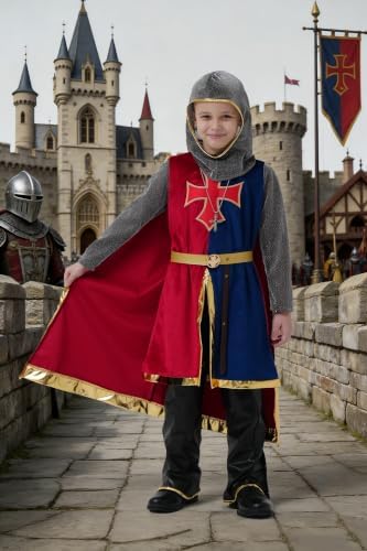 8 Pcs Medieval Kids Knight Costume for Boys and Girls with Cape Shield Sword