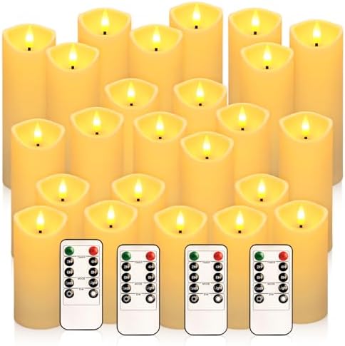 YOROXRG 24 Pack Christmas Decoration Flickering Flameless Candles, Battery Operated Candles,LED Candles for Home Decor,Wedding,Halloween,Birthday,Valentine'sDay (D2.2 xH 5" 6" 7" Ivory)
