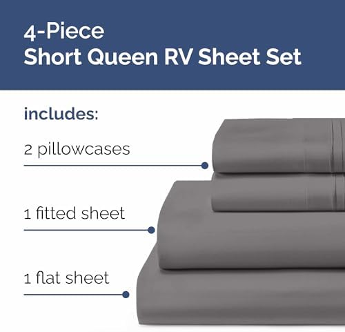 Short Queen Size 4 Piece Bed Sheet Set - RV Short Queen Sheets - Dark Grey