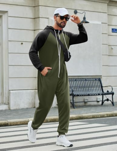 COOFANDY Mens Jumpsuit Onesie Hooded Full Zip One Piece Jogging Tracksuit