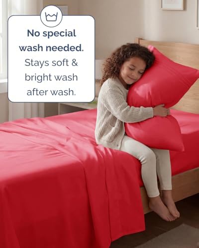 Twin Size 3 Piece Sheet Set - Comfy Breathable & Cooling Bed Sheets - Red