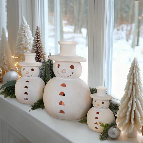 Christmas Decorations, 13.4" Handmade Terracotta Christmas Snowman Figurine