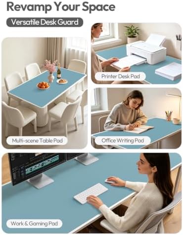 YSAGi Leather Desk Protector, Office Mat, Large Mouse Mat, Non-Slip PU Leather Blotter, Laptop Desk Mat, Waterproof Writing Pad for Office and Home(Aquamarine, 55" x 24")