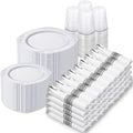 Nervure 700Pcs Silver Plastic Plates, Plastic Dinnerware Set for 100 Guests