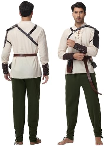 Men's Renaissance Costume,8 Piece Medieval Viking Pirate Outfit Set