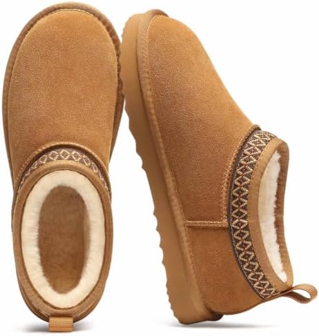 Litfun Genuine Suede Mini Boots for Women Faux Fur Lined Winter Ankle Boots