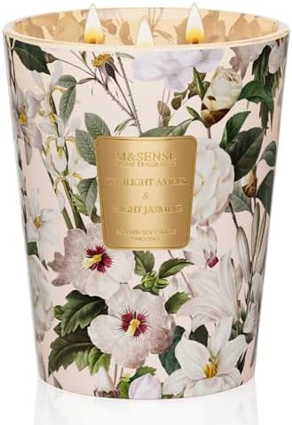 M&SENSE Amber Jasmine Soy Candle, 35oz 3-Wick, Warm Floral Stress Relief