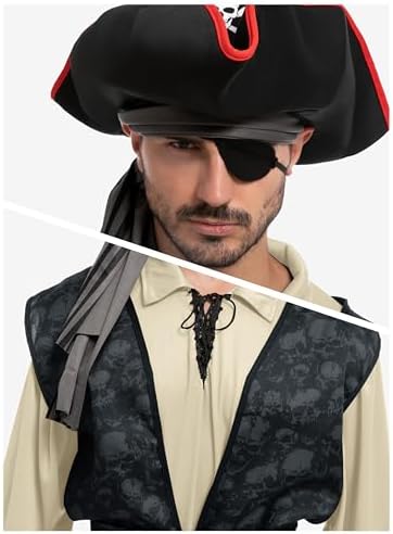 Spooktacular Creations Men Pirate Costume, Adult Pirate Shirt Vest Viking Pants Hat Set for Halloween Themed Parties