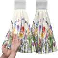 Tulip Kitchen Towels with Loops Spring Floral Tulips Lavender Hanging Hand Towel Set of 2 Summer Flower Butterfly Dish Towels Washcloths Super Absorbent Soft Hang Towel Bath Tie Towel