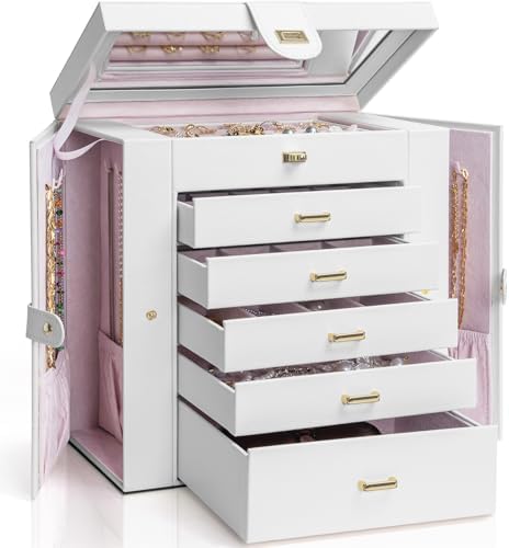 AKOZLIN 6-Tier Jewelry Box Organizer 5 Drawers Storage Extra Large White