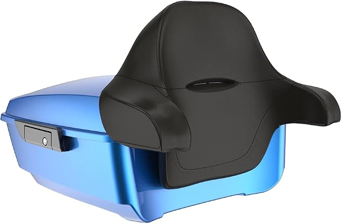 Advanblack Road Glide Tour Trunk Pack Electric Blue King Tour Trunk Pack Luggage +Wrap-Around Backrest Pad for '97-'25 Harley Touring Road King Street Glide Electra Glide CVO Models