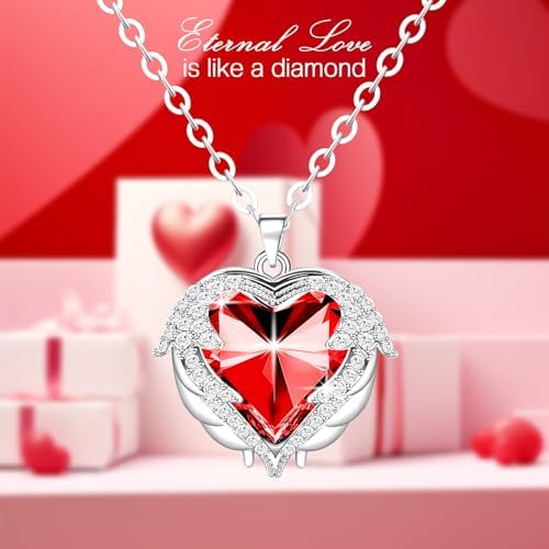 Preserved Red Real Rose with Necklace Forever Flowers Diamond Shaped Box for Mom Wife Girlfriend Grandma on Mothers Day Birthday Valentines Christmas Anniversary Beatiful Gifts for Women…
