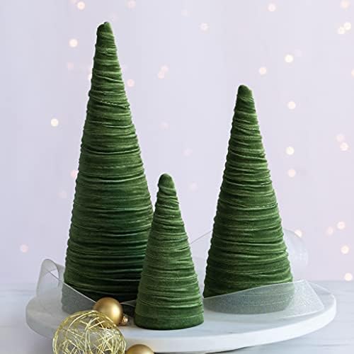 Olive Velvet Trees Set of 3, Valentine Tabletop, Modern Mantel Decor, Elegant Green Holiday Entryway, Wedding Centerpiece, Office Bookshelf (Olive)