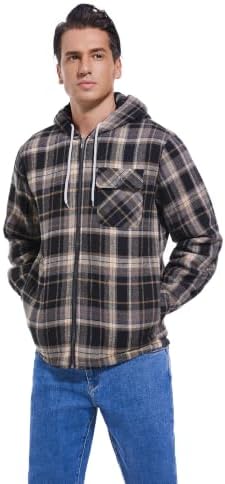 Elesuit Men's Full Zip Fleece Flannel Jacket Shirt Plaid Cotton Hoodie Coat