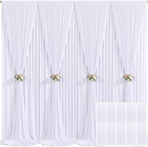 10 Panels White Backdrop Curtain for Parties Wedding Wrinkle Free White Photo Curtains Backdrops Drapes Fabric Decoration for Baby Shower Birthday Party 50ft(W) x 10ft(H)