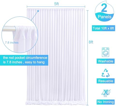 White Backdrop Curtain for Parties Wedding Wrinkle Free White Photo Curtains Backdrop Drapes Fabric Decoration for Baby Shower 5ft x 8ft,2 Panels