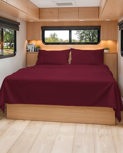 Short Queen Size 4 Piece Bed Sheet Set - RV Short Queen Sheets - Burgundy