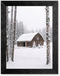 Framed Barn Canvas Wall Art, Winter Landscape, Black Frame Inch 12x16