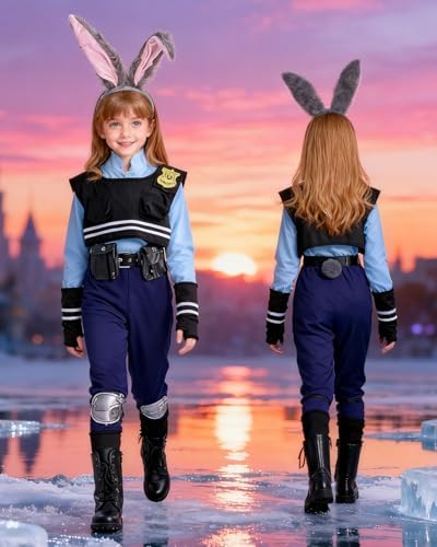 Kids Police Officer Costume Set - Bunny Headband Dress Up for Girls 4-9, Christmas & School Performances
