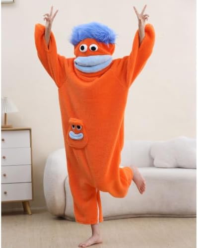 Unisex Funny Big Mouth Monster Plush Hooded Onesie Sleepwear