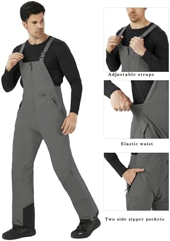 WULFUL Mens Insulated Snow Bibs Waterproof Winter Ski Pants Snowboarding Overalls