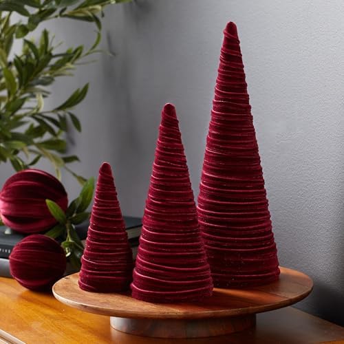 Set of 3 Burgundy Velvet Trees (Burgundy)