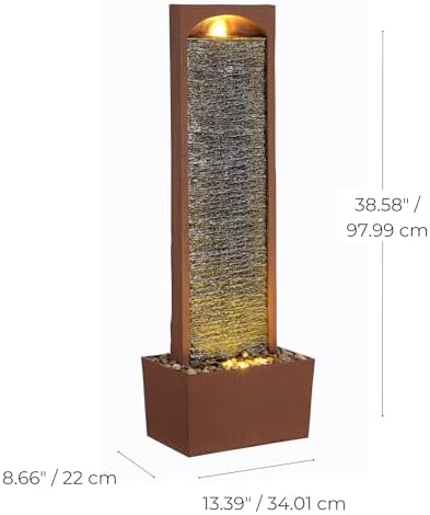 Teamson Home 38.5" Faux Slate Outdoor LED Waterfall Fountain, Red Rock