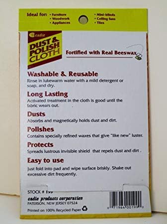 Cadie Reusable Dust and Polishing Cloth - Beeswax Furniture Wipes for Cleaning or Wiping Dirt Surfaces at Home and Office - Great Cleaner for Wood, Tiles, Blinds and Ceilings Fan | 4 Pack